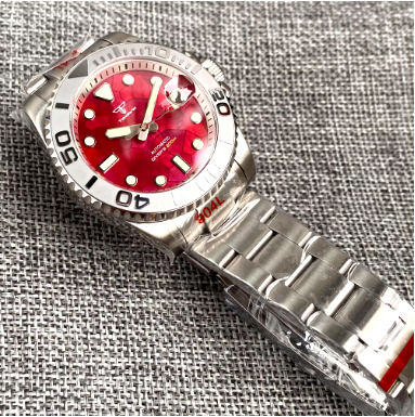 Red Mother of Pearl Dial Sapphire Glass - Automatic Men Watch Date Roating Bezel