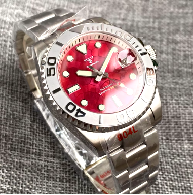 Red Mother of Pearl Dial Sapphire Glass - Automatic Men Watch Date Roating Bezel