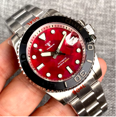 Red Mother of Pearl Dial Sapphire Glass - Automatic Men Watch Date Roating Bezel