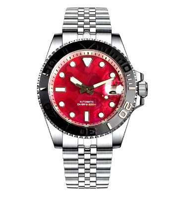 Red Mother of Pearl Dial Sapphire Glass - Automatic Men Watch Date Roating Bezel