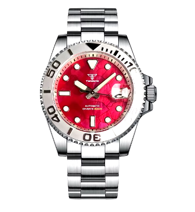 Red Mother of Pearl Dial Sapphire Glass - Automatic Men Watch Date Roating Bezel